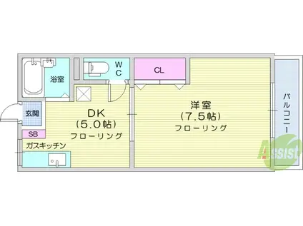 パルデンス泉中央(1K/2階)の間取り写真