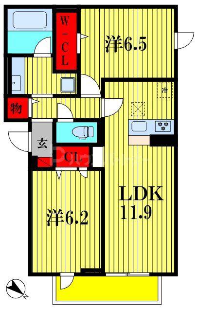 レジデンスヒルトップX XI X(2LDK/2階)の間取り写真