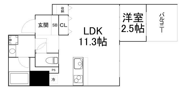 エスリードレジデンス大阪谷町ザ・マークス(1LDK/10階)の間取り写真