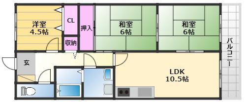 グランディール岸和田(3LDK/3階)の間取り写真