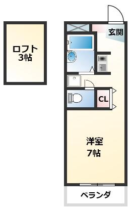 PUR紀の川(1K/1階)の間取り写真