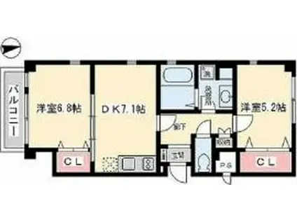 OCEANO(2DK/1階)の間取り写真