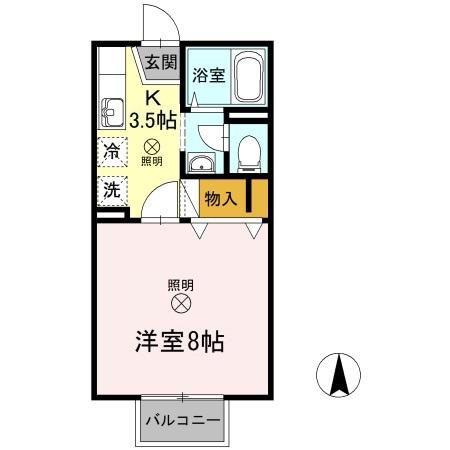 メゾンたちばなA棟(1K/2階)の間取り写真