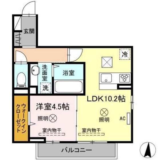 ONE WIDE 山本(1LDK/1階)の間取り写真
