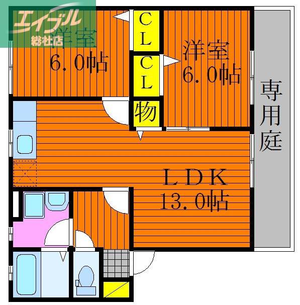 ベリーオーライC(2LDK/1階)の間取り写真