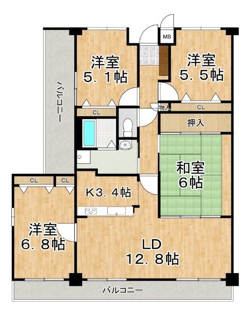 サーパス藤原西町(4LDK/8階)の間取り写真