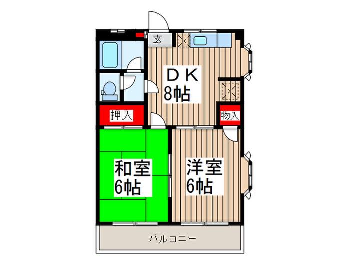 グランドールイーストうらわ(2DK/3階)の間取り写真