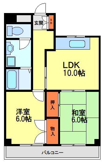 サンローゼうねの(2LDK/2階)の間取り写真