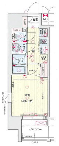 プレサンス岡山駅前(1K/2階)の間取り写真