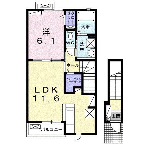 リナセントII(1LDK/2階)の間取り写真