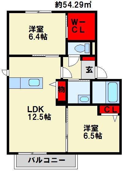 リバプールI番館(2LDK/1階)の間取り写真
