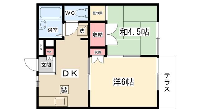 ベルシオンII(2DK/1階)の間取り写真
