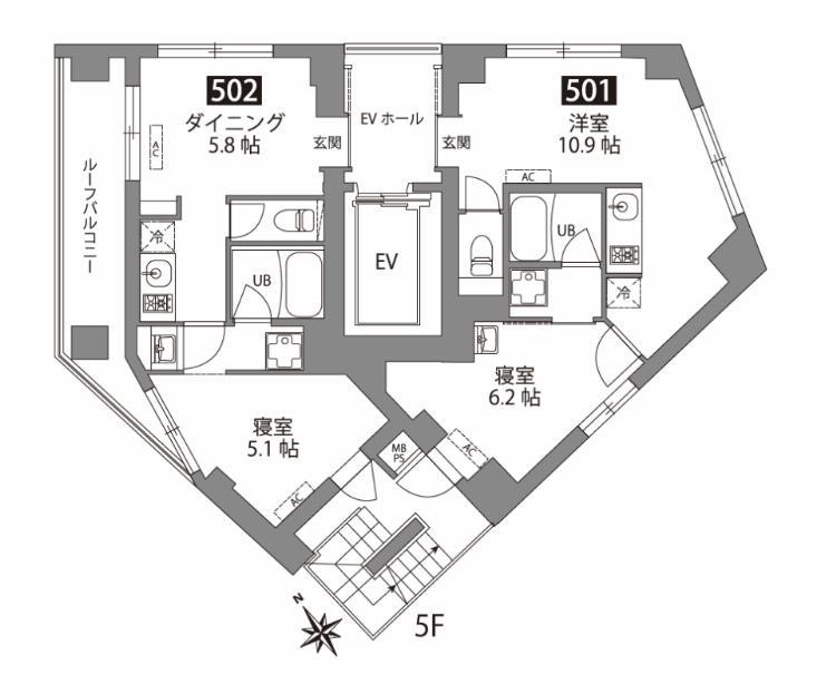 FABRIC東長崎RESIDENCE(1DK/5階)の間取り写真