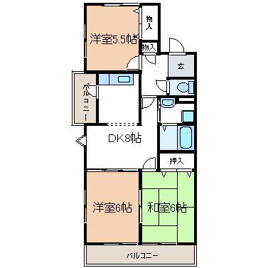 CAESAR PARK I(3DK/1階)の間取り写真