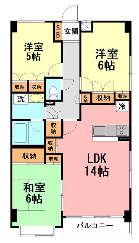 厚木・コアラマンション(3LDK/3階)の間取り写真