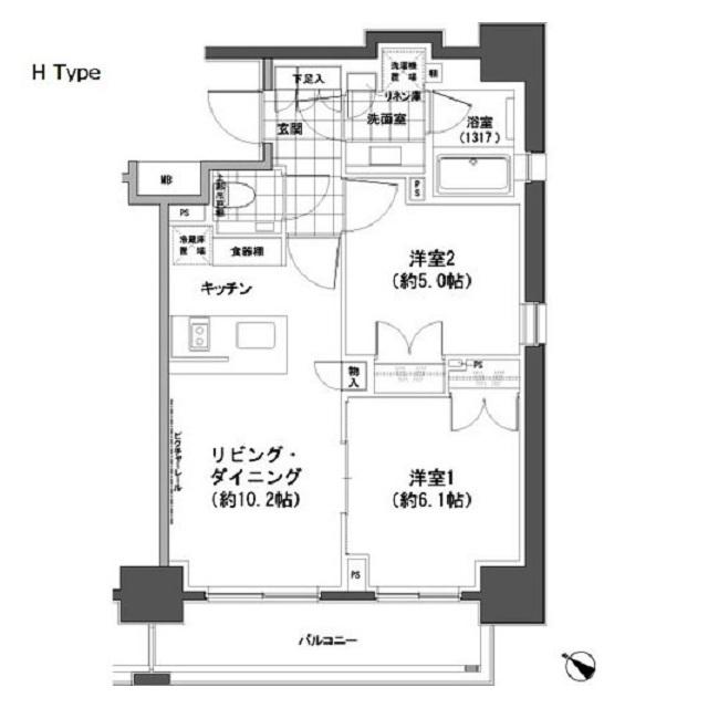 パークハビオ人形町(2LDK/7階)の間取り写真