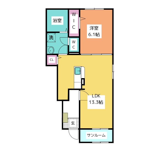 ウィステリアVI(1LDK/1階)の間取り写真