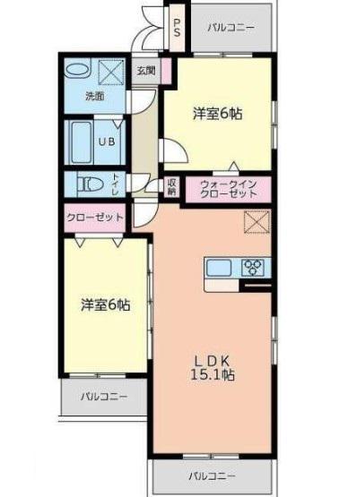 グランディール(2LDK/2階)の間取り写真
