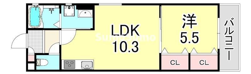 ラモーナ東大物町(1LDK/1階)の間取り写真