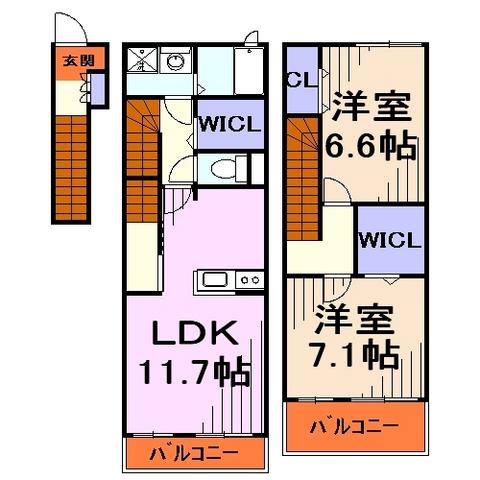 ヒルトップ(2LDK/2階)の間取り写真