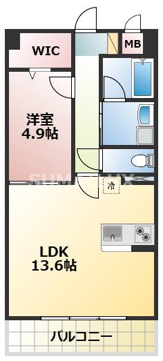 エムズマンション熊本北(1LDK/7階)の間取り写真
