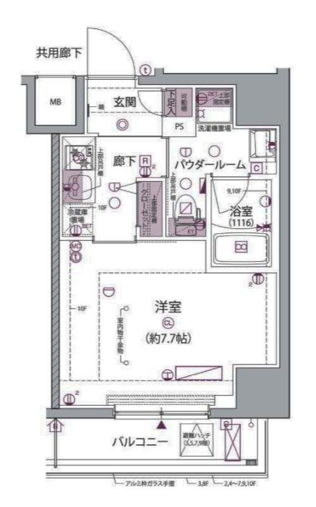 ARCOBALENO HORIKIRISHOBUENアルコバレーノ堀(1K/3階)の間取り写真