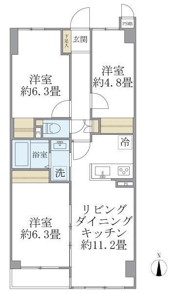 ISM武蔵浦和(3LDK/2階)の間取り写真