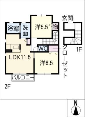 シャーメゾン長澤E棟(2LDK/2階)の間取り写真