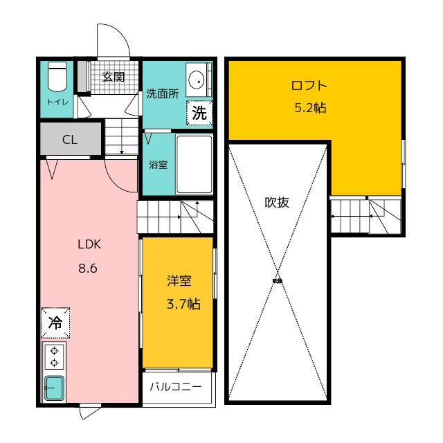 ポラリス美野島(1LDK/2階)の間取り写真