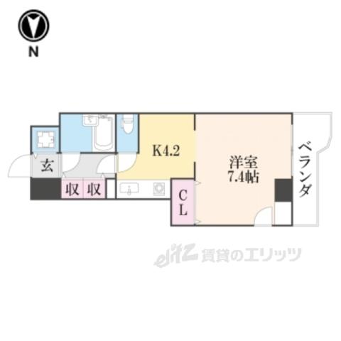 DETOM-1銀閣寺道(1K/6階)の間取り写真