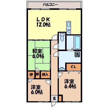 エスポワール冬切(3LDK/4階)の間取り写真