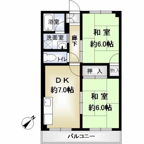 ハイツ山田南(2DK/4階)の間取り写真