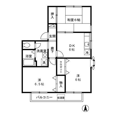 ドミールカタノ(2DK/1階)の間取り写真