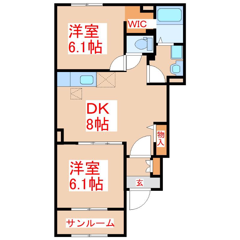 ライス・フィールドI(2DK/1階)の間取り写真
