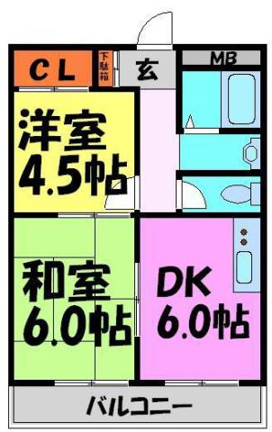 マリンコート川西(2DK/3階)の間取り写真