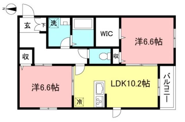 ポルトボヌール中野島(2LDK/3階)の間取り写真