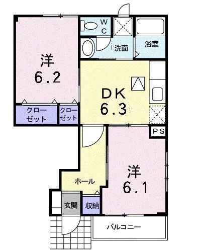 ソール・オリエンス A(2DK/1階)の間取り写真