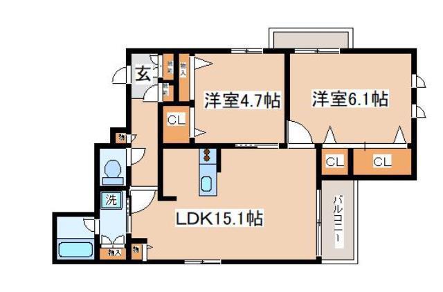 シャーメゾン海運(2LDK/2階)の間取り写真