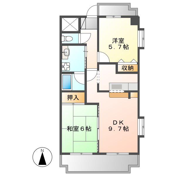 エクセレントみずの(2DK/9階)の間取り写真