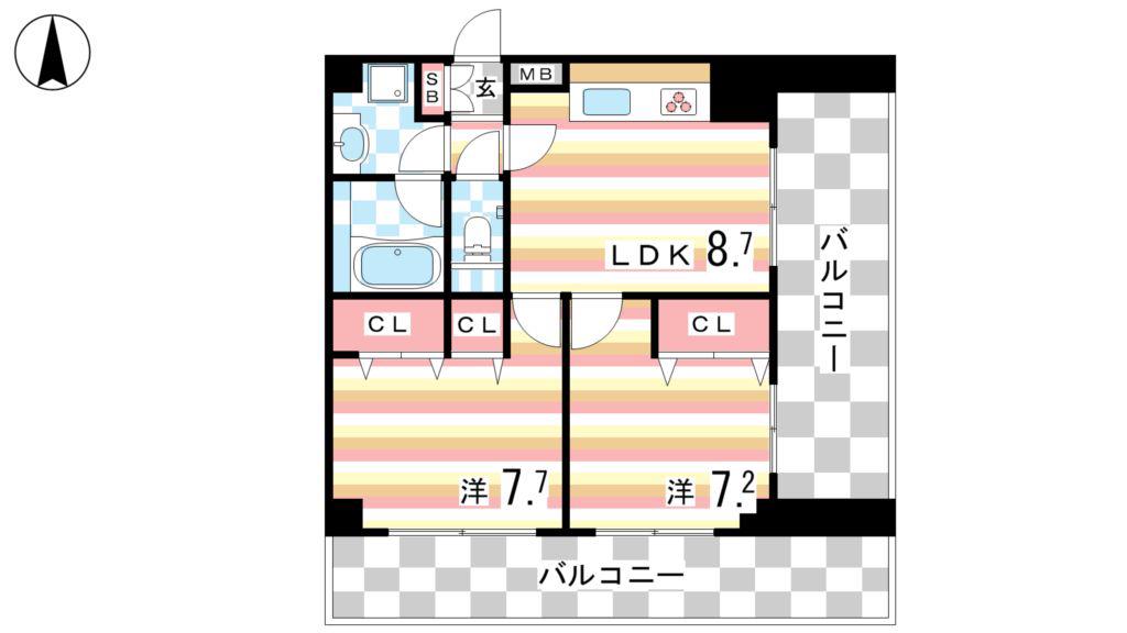 ロイヤルヒル神戸三ノ宮II(2LDK/12階)の間取り写真