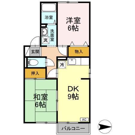 レイクヒル96(2DK/2階)の間取り写真