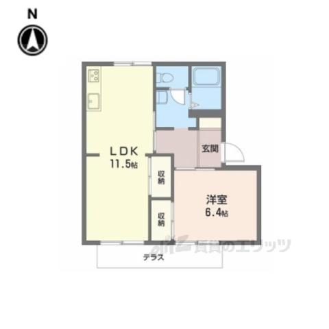 ヴィレッジ万葉(1LDK/1階)の間取り写真
