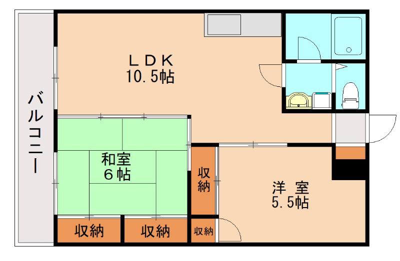 ベルガ三萩野(2LDK/10階)の間取り写真