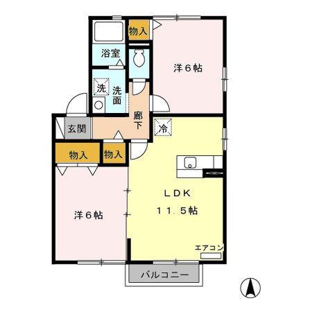 プラティーク新屋大川町(2LDK/2階)の間取り写真