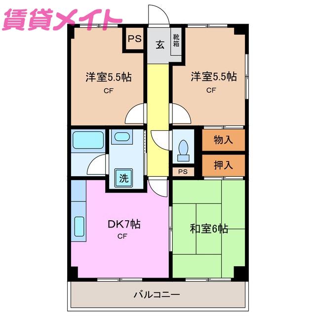 グリーンヒル山の手(3DK/2階)の間取り写真