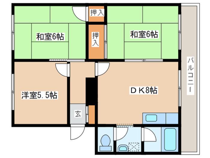 第2粕谷マンション(3DK/2階)の間取り写真