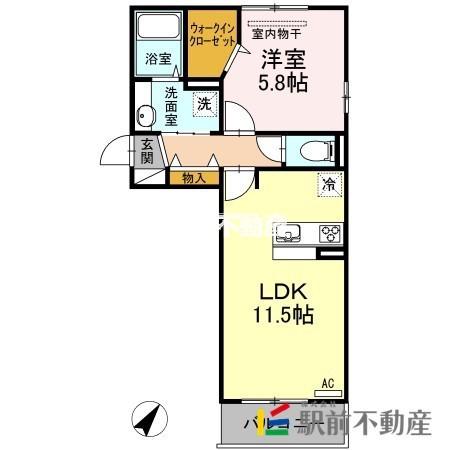 D-ROOM御笠川(1LDK/2階)の間取り写真