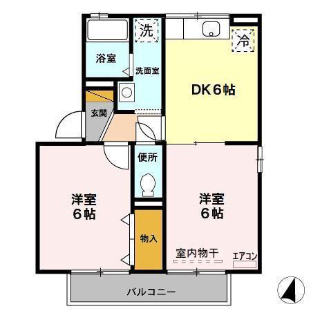 リブェールB(1DK/2階)の間取り写真