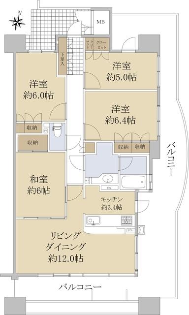 シティハウス長町南ミュージアムコート(4LDK/8階)の間取り写真