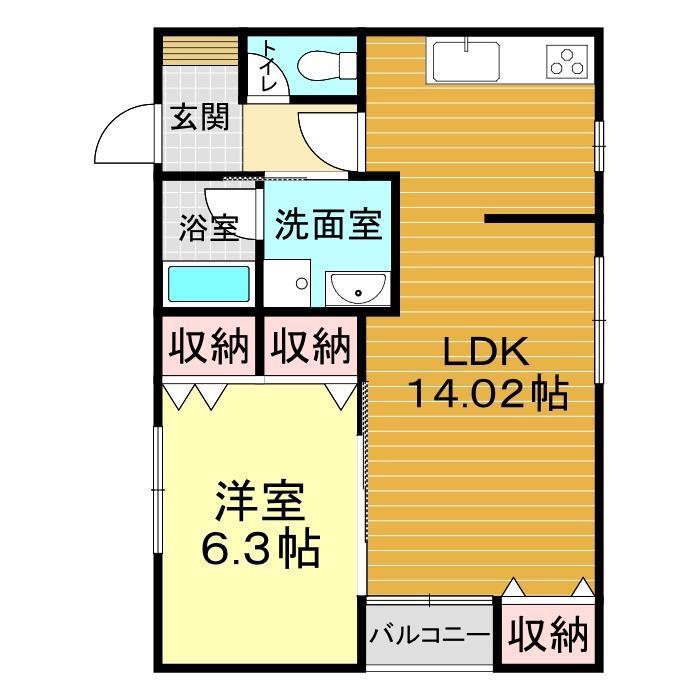 イーハトーブ(1LDK/1階)の間取り写真